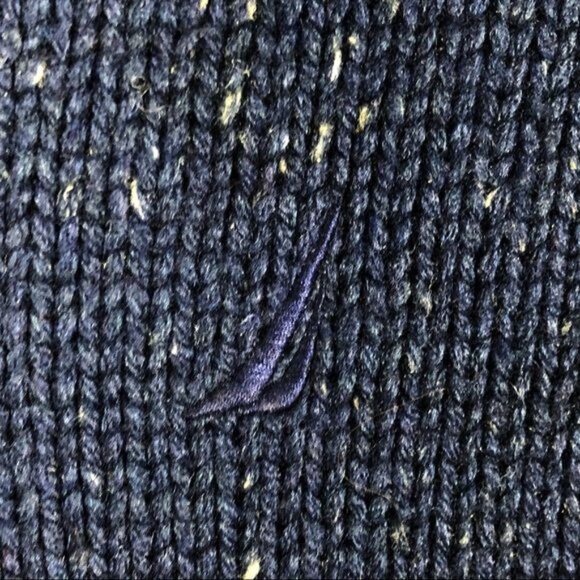 Nautica Navy Cowl Neck Sweater Marble Knit 4-Button Size Medium - Picture 6 of 9